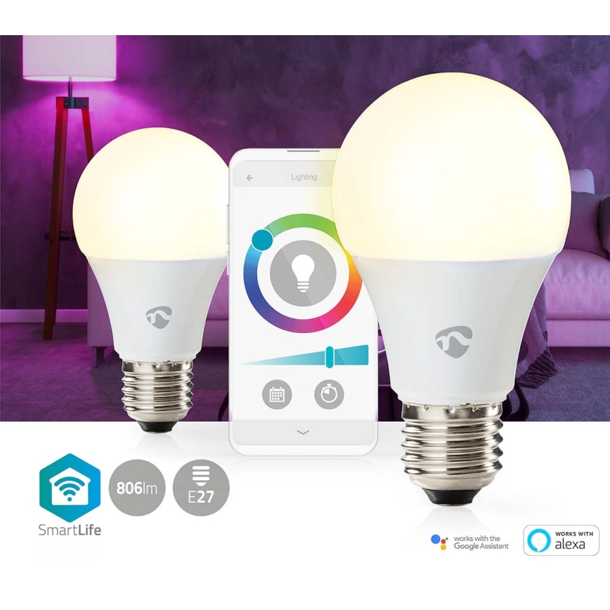Komplet 2x LED RGBW prigušiva sijalica SmartLife E27/9W/230V Wi-Fi 2700-6500K