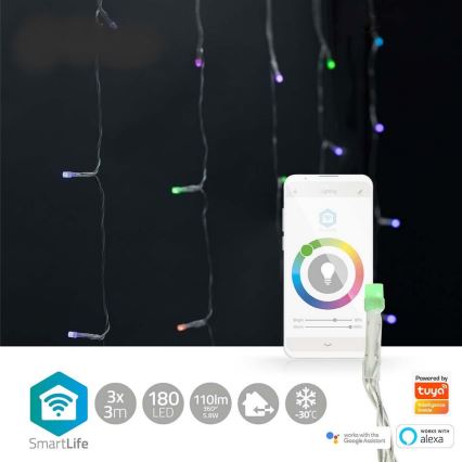 LED RGB božićna zavesa 180xLED/7 funkcija 6m IP65 Wi-Fi Tuya