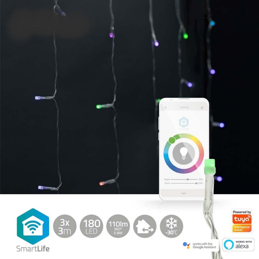 LED RGB božićna zavesa 180xLED/7 funkcija 6m IP65 Wi-Fi Tuya
