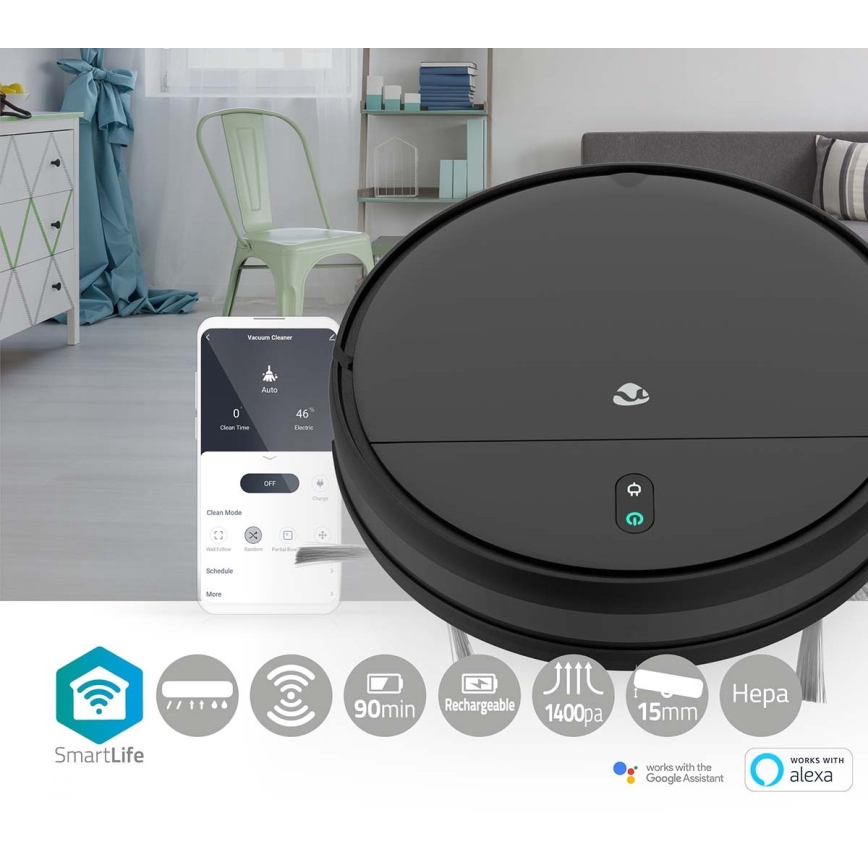 Pametni robotski usisivač sa mopom 28W/2500 mAh Wi-Fi crno + Daljinski upravljač