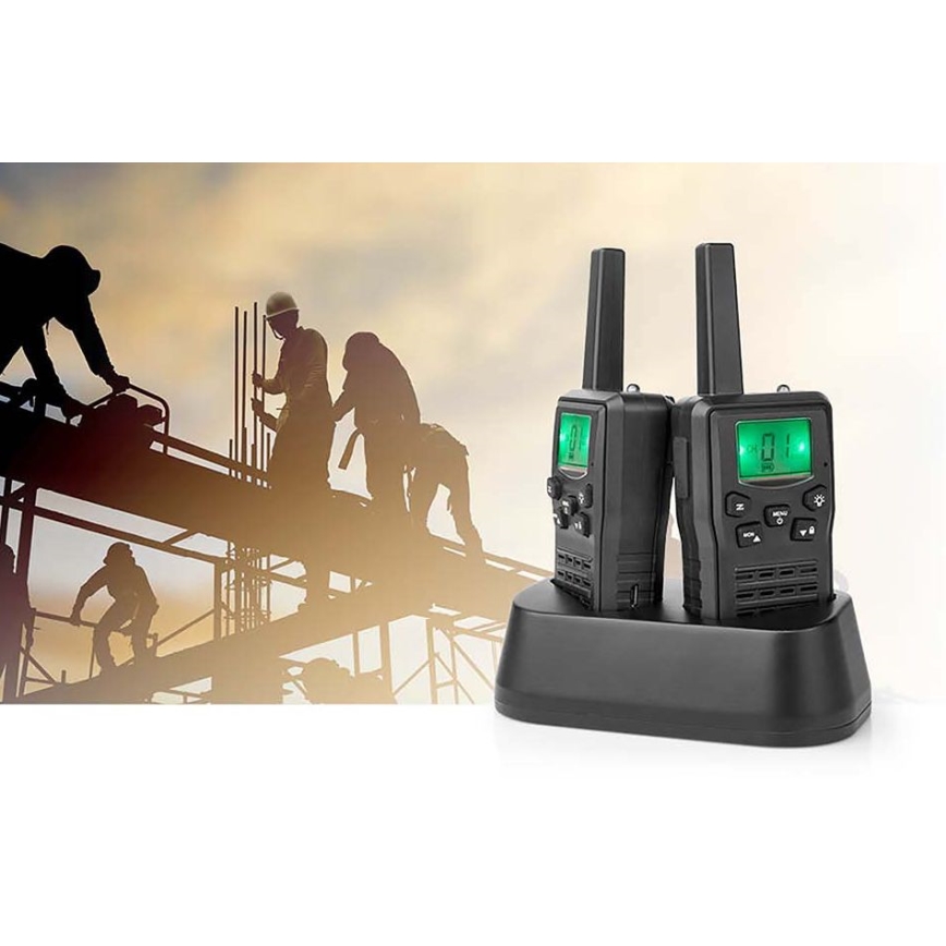 Set 2x Punjivi voki-toki sa LED svetlom 1300 mAh domet 10 km
