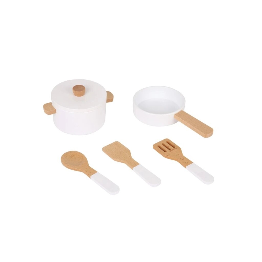 New Classic Toys - Drvena kuhinja sa priborom bela/mermerni dekor