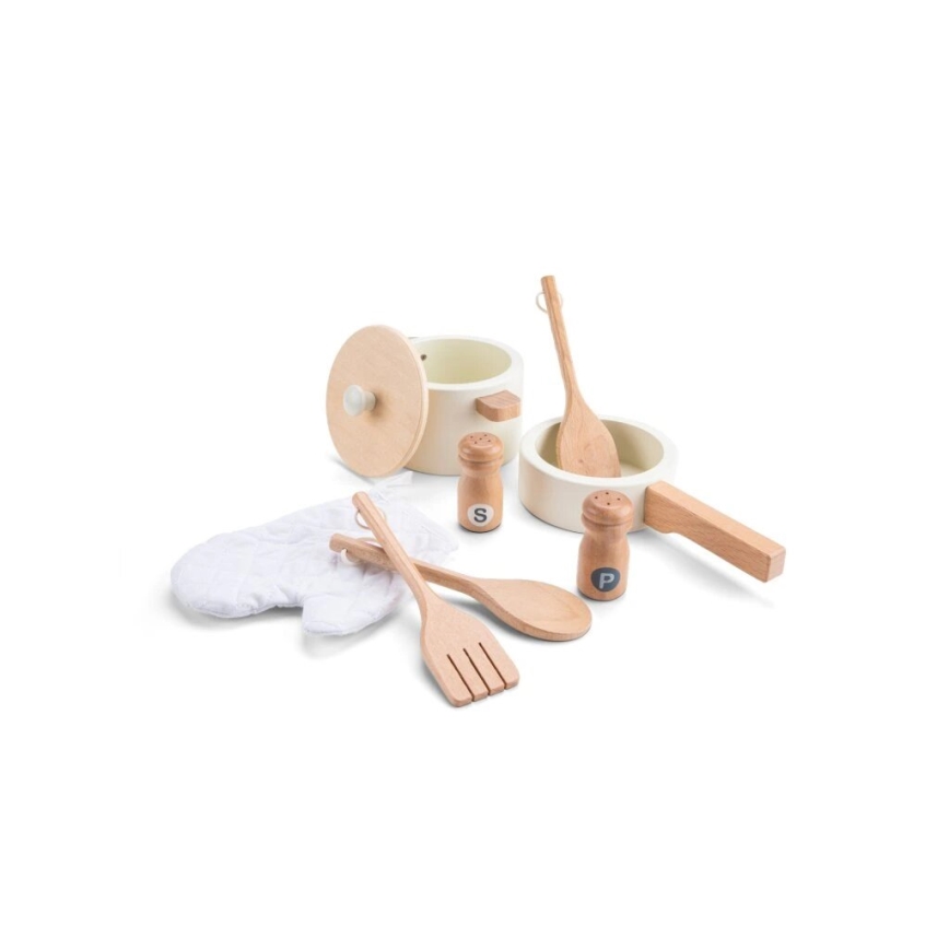 New Classic Toys - Drvena kuhinja sa priborom bela/ratan