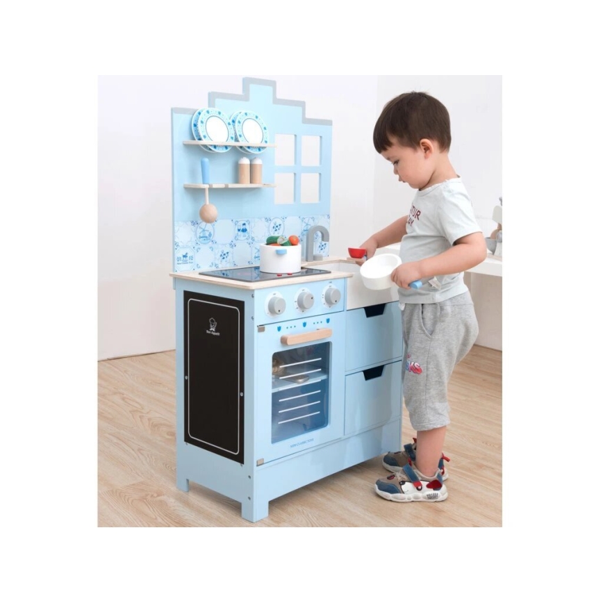 New Classic Toys - Drvena kuhinja sa priborom plava