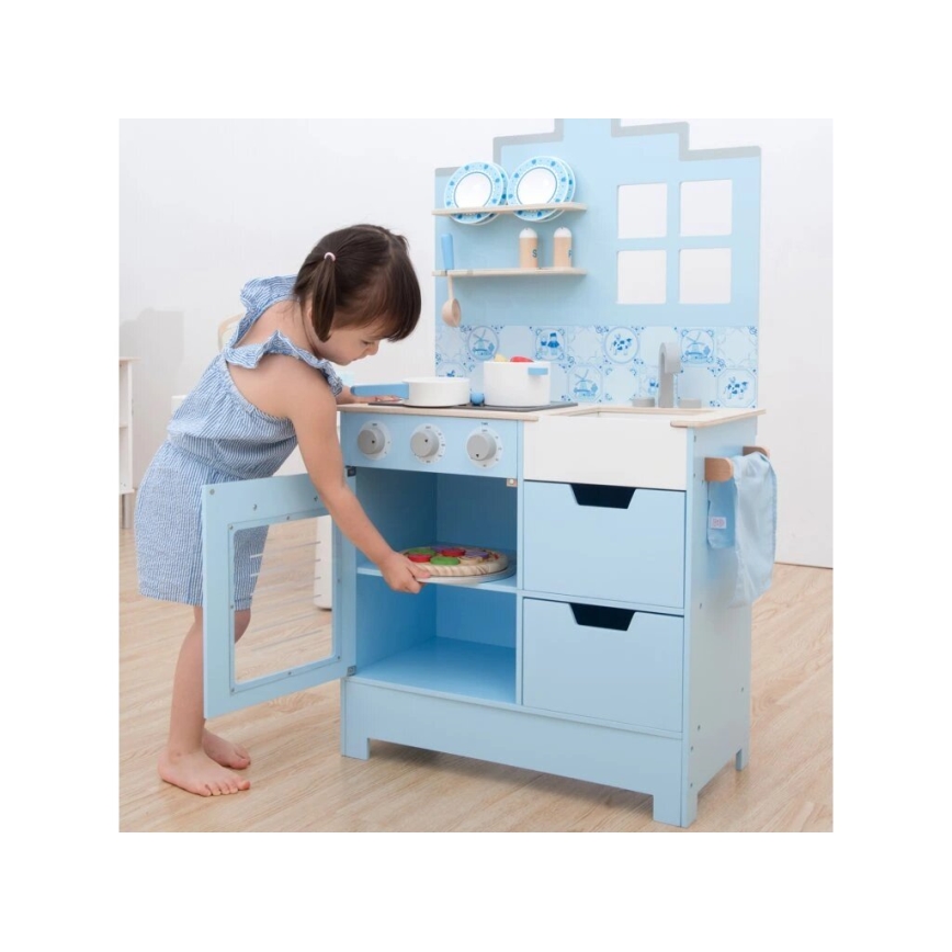 New Classic Toys - Drvena kuhinja sa priborom plava