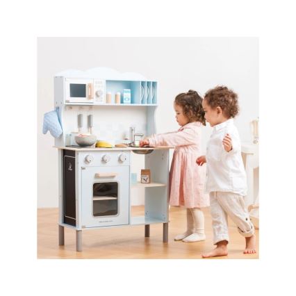 New Classic Toys - Drvena kuhinja sa priborom svetloplavo