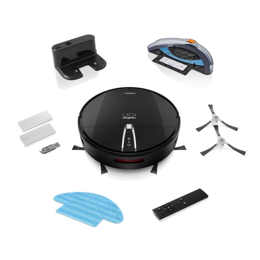 Niceboy ION Charles i4 - Pametni robotski usisivač 2u1 4400 mAh Wi-Fi crno + Daljinski upravljač