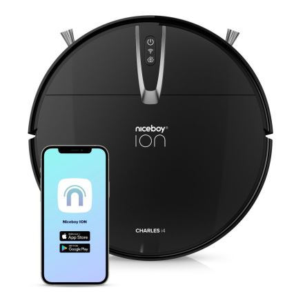 Niceboy ION Charles i4 - Pametni robotski usisivač 2u1 4400 mAh Wi-Fi crno + Daljinski upravljač