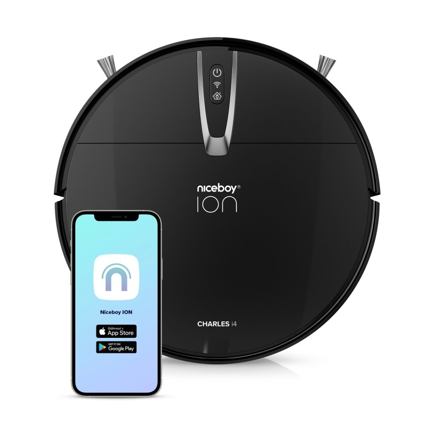 Niceboy ION Charles i4 - Pametni robotski usisivač 2u1 4400 mAh Wi-Fi crno + Daljinski upravljač