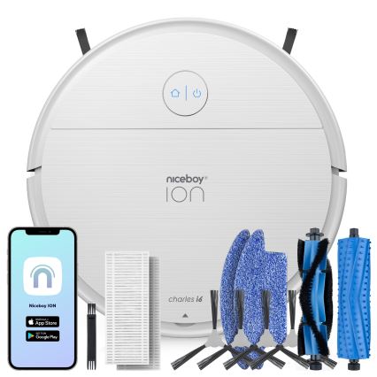 Niceboy ION Charles i6 - Pametni robotski usisivač 2u1 2600 mAh Wi-Fi bela