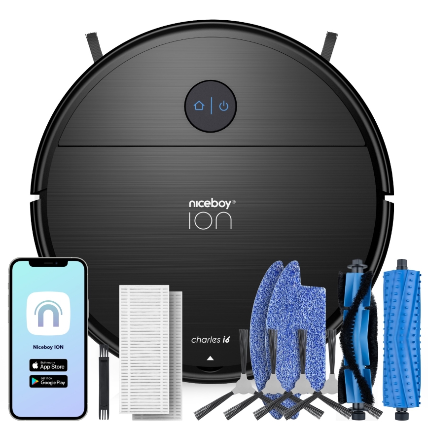 Niceboy ION Charles i6 - Pametni robotski usisivač 2u1 2600 mAh Wi-Fi crno