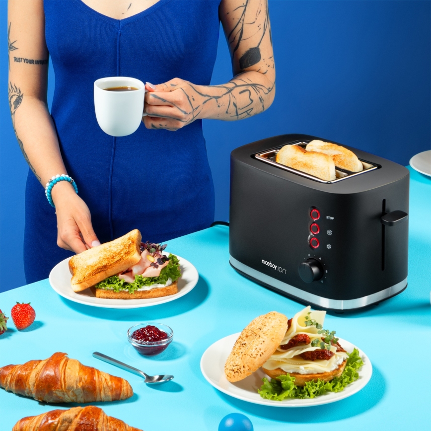 Niceboy ION Cruncher C3 - Toster sa dva otvora i roštilj 870W/230V crno