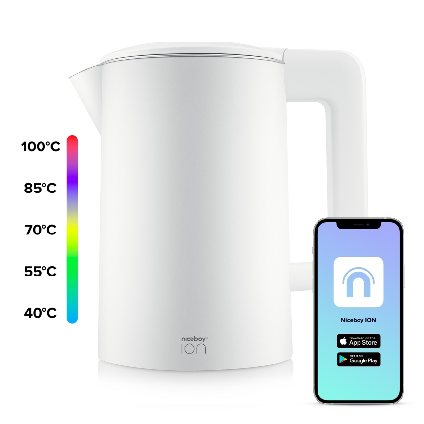 Niceboy ION SmartKettle - Pametno kuvalo za vodu sa termoregulacijom 1,7 l 2200W/230V Wi-Fi bela