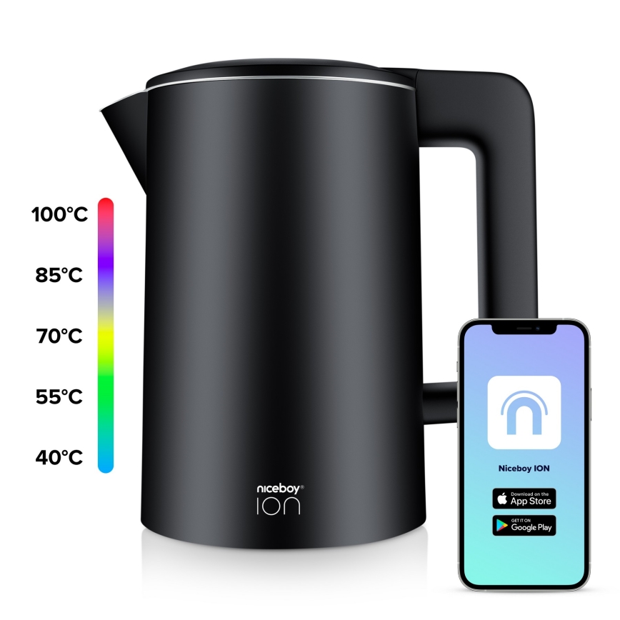 Niceboy ION SmartKettle - Pametno kuvalo za vodu sa termoregulacijom 1,7 l 2200W/230V Wi-Fi crno