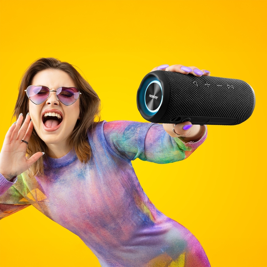 Niceboy Nexus - LED bežični zvučnik sa mikrofonom 26W/4000 mAh IPX6 crna