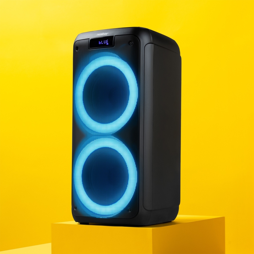 Niceboy PARTY Boss 2 - LED Bežični zvučnik sa mikrofonom i funkcijom powerbanka 200W/4500 mAh + Daljinski upravljač