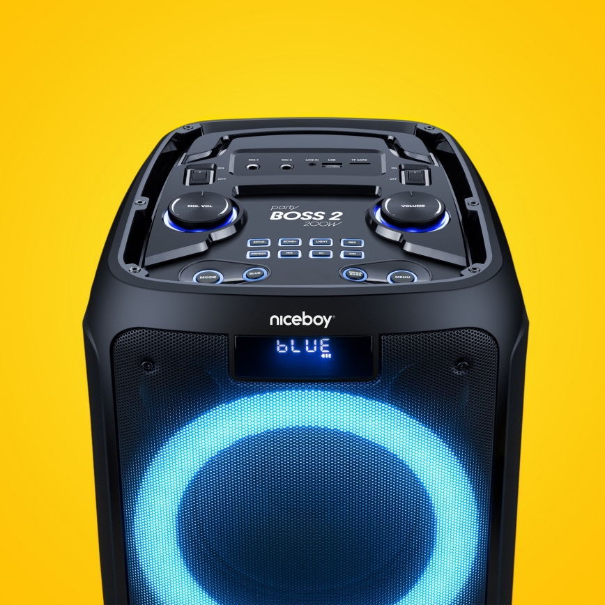 Niceboy PARTY Boss 2 - LED Bežični zvučnik sa mikrofonom i funkcijom powerbanka 200W/4500 mAh + Daljinski upravljač