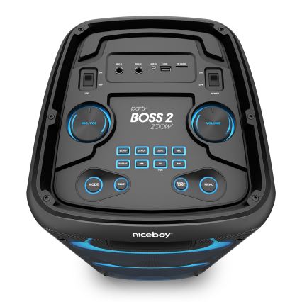 Niceboy PARTY Boss 2 - LED Bežični zvučnik sa mikrofonom i funkcijom powerbanka 200W/4500 mAh + Daljinski upravljač