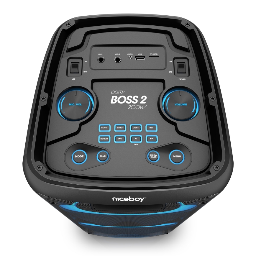 Niceboy PARTY Boss 2 - LED Bežični zvučnik sa mikrofonom i funkcijom powerbanka 200W/4500 mAh + Daljinski upravljač