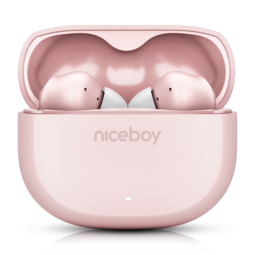 Niceboy Pins 4 - Bežične slušalice sa aktivnim poništavanjem buke (ANC), 400 mAh + 2x 50 mAh, IPX4, ružičaste