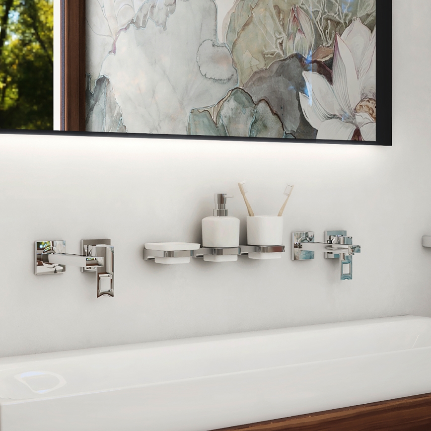 NIMCO MA set-31K-26 - Zidni dozator tečnog sapuna, držač za zubne četkice i zidna kuka MAYA 320 ml bela/sjajni hrom