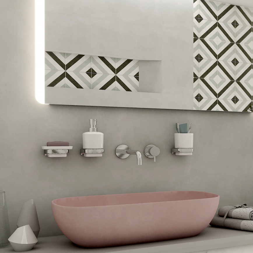 NIMCO MA set-31K-26 - Zidni dozator tečnog sapuna, držač za zubne četkice i zidna kuka MAYA 320 ml bela/sjajni hrom