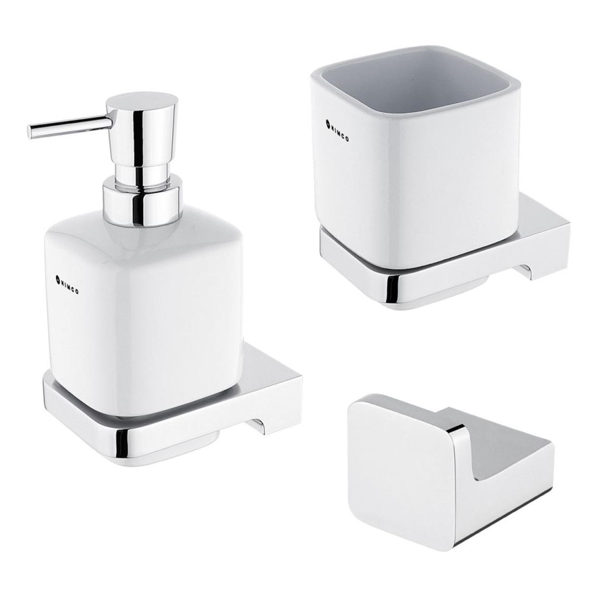 NIMCO MA set-31K-26 - Zidni dozator sapuna, držač četkica za zube i zidna kukica MAYA 320 ml bela/sjajni krom