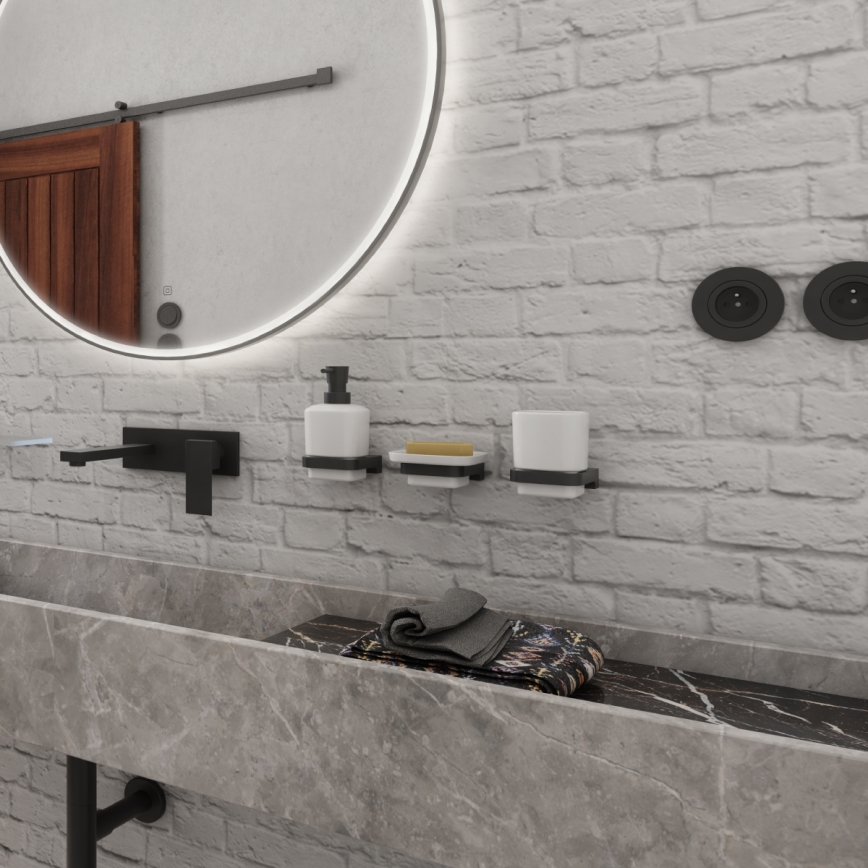 NIMCO MAC 2905831K-T-90 - Zidni dozator sapuna i držač za četkice za zube MAYA 320 ml bela/matna crna