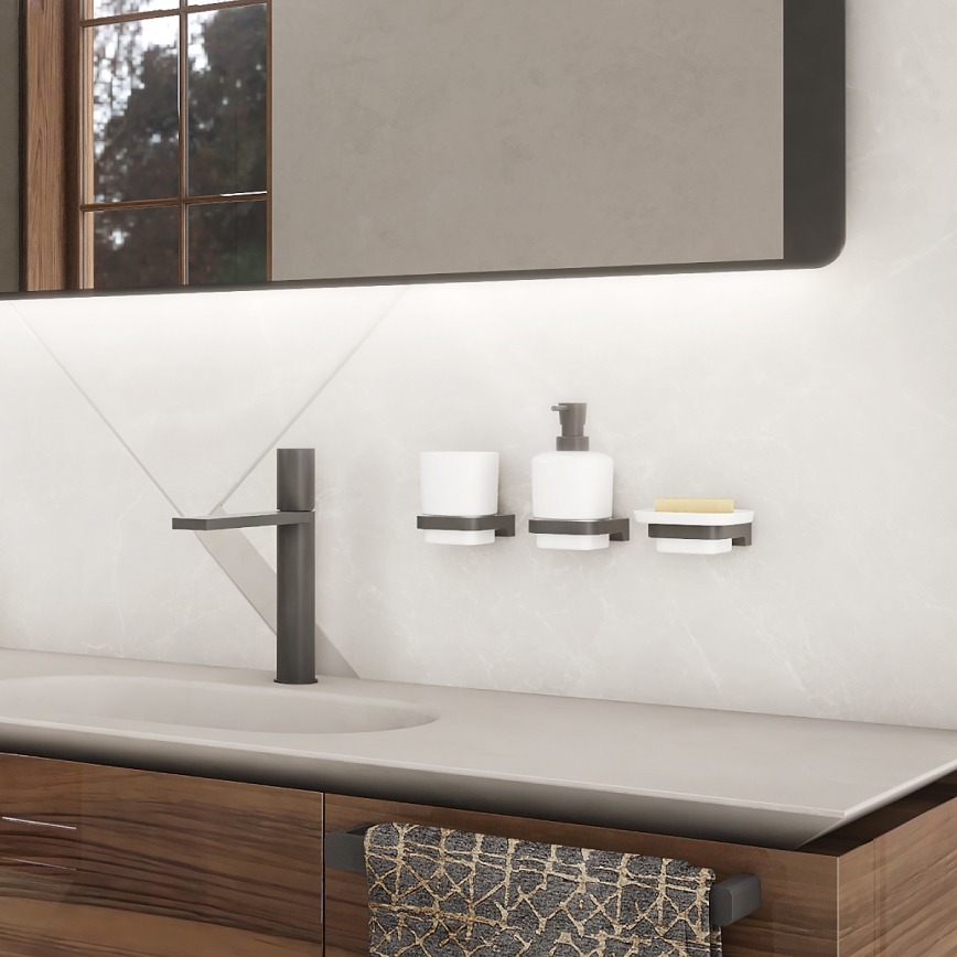 NIMCO MAC 2905831K-T-90 - Zidni dozator sapuna i držač za četkice za zube MAYA 320 ml bela/matna crna