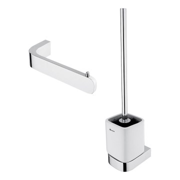 NIMCO NK set-94KN-26 - Zidna WC četka i držač toaletnog papira NIKAU bela/sjajni hrom