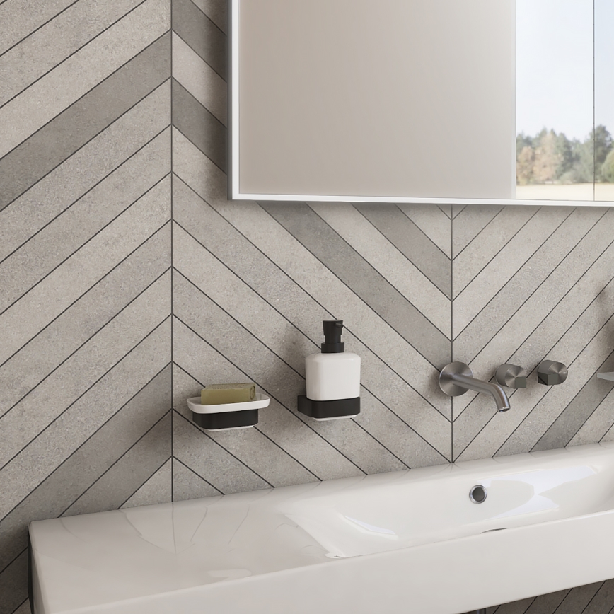 NIMCO NKC set-31K-T-90 - Zidni dozator za tečni sapun, držač za četkice za zube i zidna kuka NIKAU 320 ml bela/mat crna