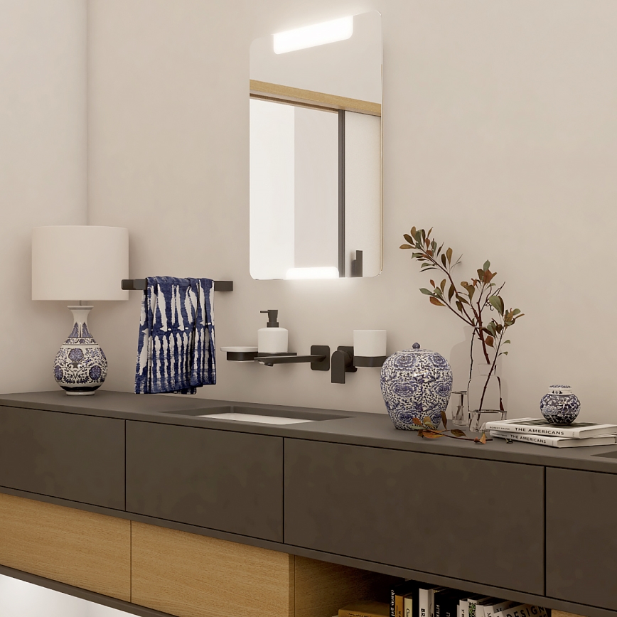 NIMCO NKC set-31K-T-90 - Zidni dozator za tečni sapun, držač za četkice za zube i zidna kuka NIKAU 320 ml bela/mat crna