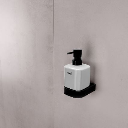 NIMCO NKC set-31K-T-90 - Zidni dozator za tečni sapun, držač za četkice za zube i zidna kuka NIKAU 320 ml bela/mat crna