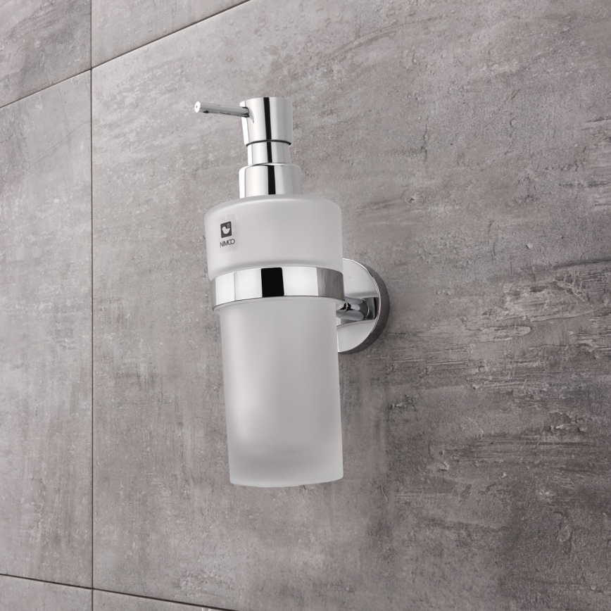 NIMCO UN set-31W-26 - Zidni dozator sapuna, držač četkica za zube i zidna kukica UNIX 250 ml matirana Staklo/sjajni krom