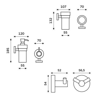 NIMCO UN set-31W-26 - Zidni dozator sapuna, držač četkica za zube i zidna kukica UNIX 250 ml matirana Staklo/sjajni krom