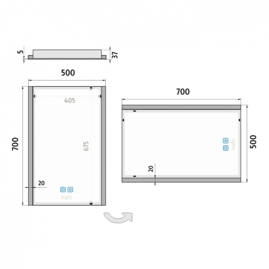 NIMCO ZP 11001VX - LED Ogledalo za kupaonicu sa prigušivim sa pozadinskim osvetljenjem LED/21W/230V 3000-6500K 70x50 cm IP44