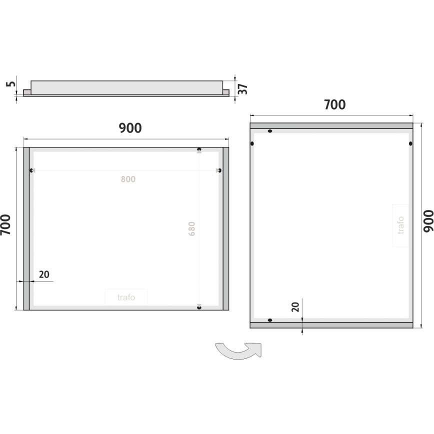 NIMCO ZP 11019 - LED Ogledalo za kupatilo sa pozadinskim osvetljenjem LED/21W/230V 6500K 70x90 cm IP44