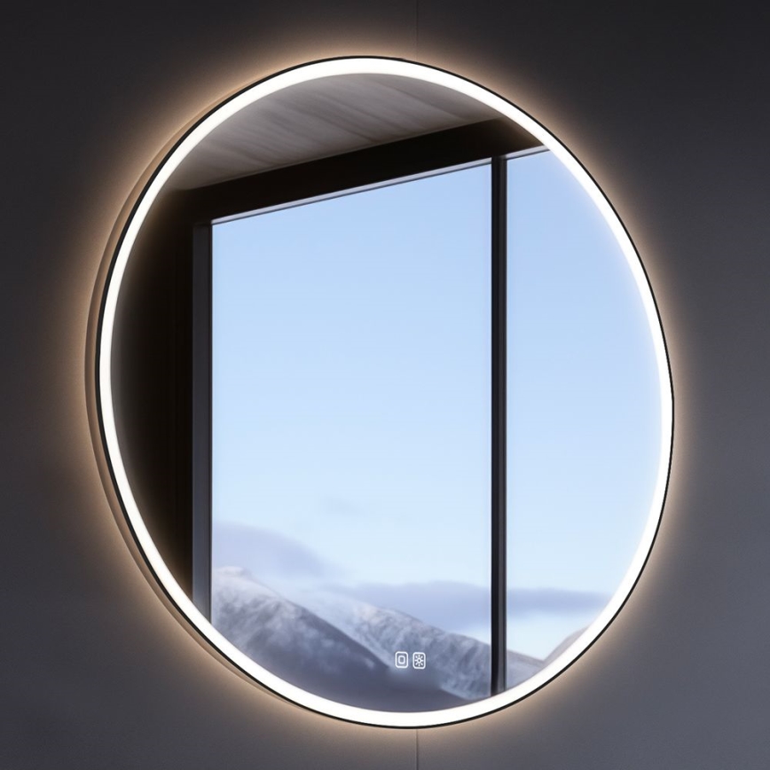 NIMCO ZPC 28001RVX-90 - LED prigušiva kupatilsko ogledalo sa pozadinskim osvetljenjem LED/33W/230V 3000-6500K prečnika 70 cm mat crne boje IP44