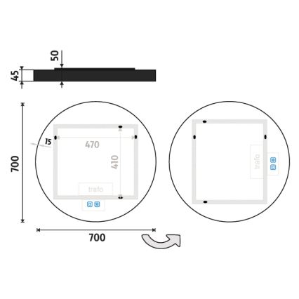NIMCO ZPC 31001RVX-90 - LED Ogledalo za kupaonicu sa prigušivim sa pozadinskim osvetljenjem LED/22W/230V 3000-6500K pr. 70 cm matirana crno IP44