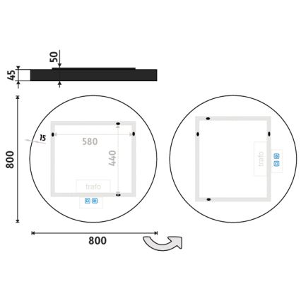 NIMCO ZPC 31002RVX-90 - LED Ogledalo za kupaonicu sa prigušivim sa pozadinskim osvetljenjem LED/26W/230V 3000-6500K pr. 80 cm matirana crno IP44