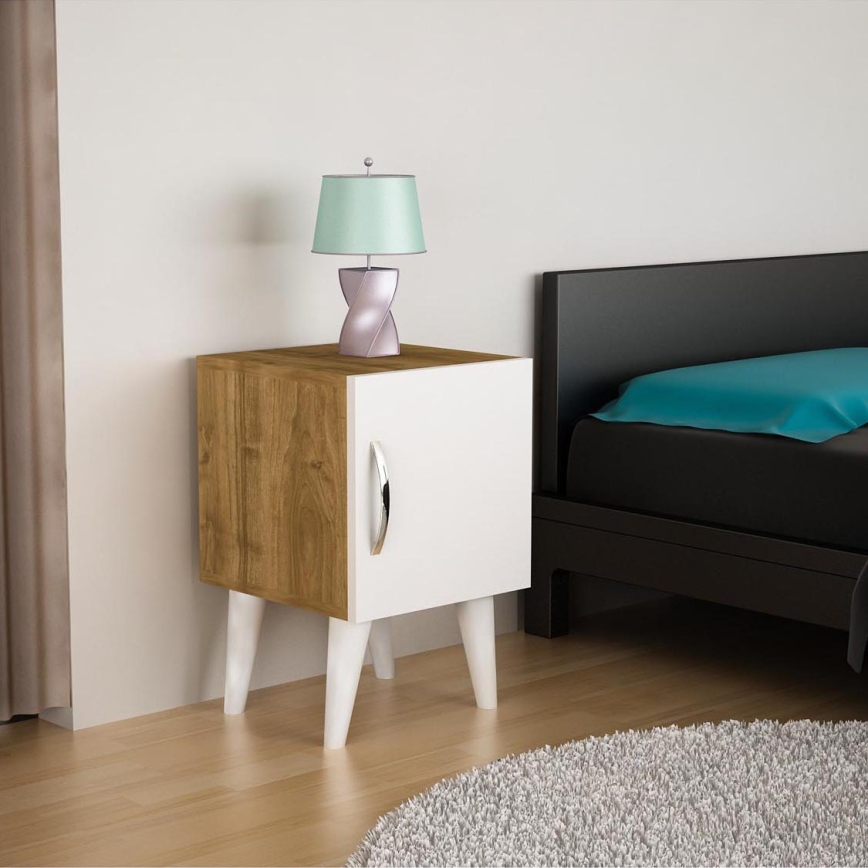 Noćni stočić BELLINI 55x35 cm bela/braon