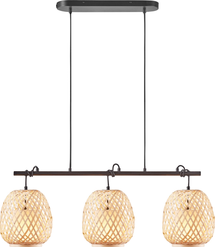 Nordlux - Luster na sajli HISOKA 3xE27/40W/230V crno/bambus