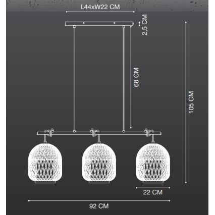 Nordlux - Luster na sajli HISOKA 3xE27/40W/230V crno/bambus