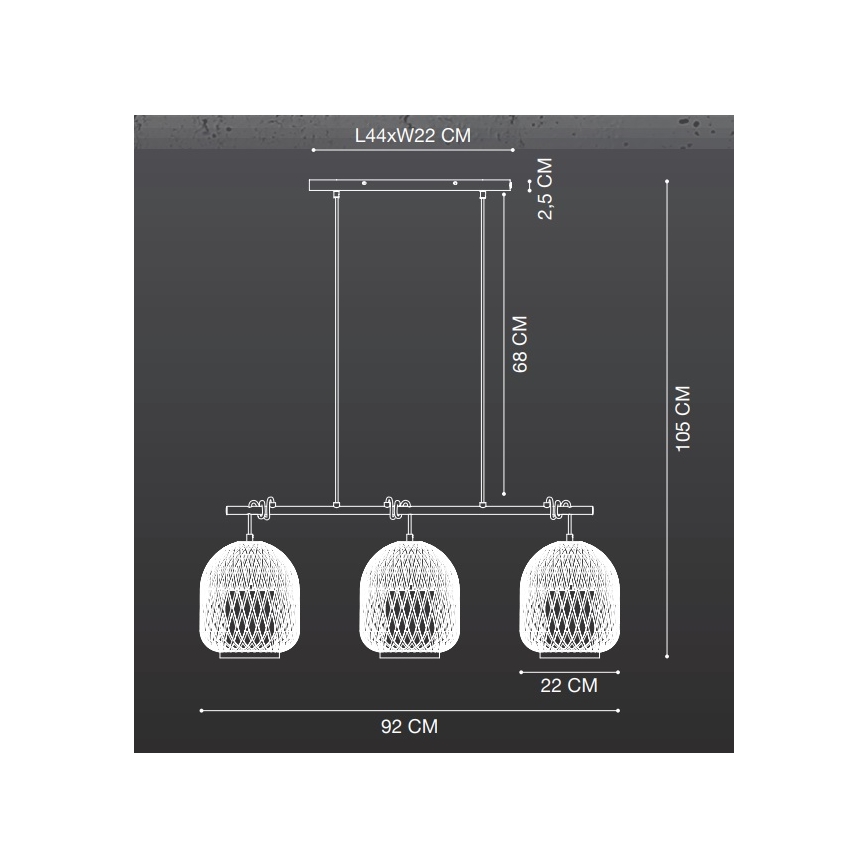 Nordlux - Luster na sajli HISOKA 3xE27/40W/230V crno/bambus