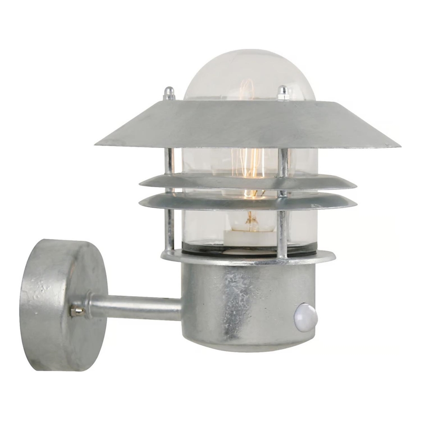 Nordlux - Spoljašnja zidna lampa sa senzorom BLOKHUS 1xE27/60W/230V IP54 srebrno