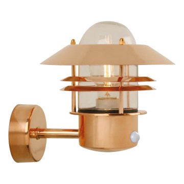 Nordlux - Spoljašnje zidno svetlo sa senzorom BLOKHUS 1xE27/60W/230V IP54 u boji bakra