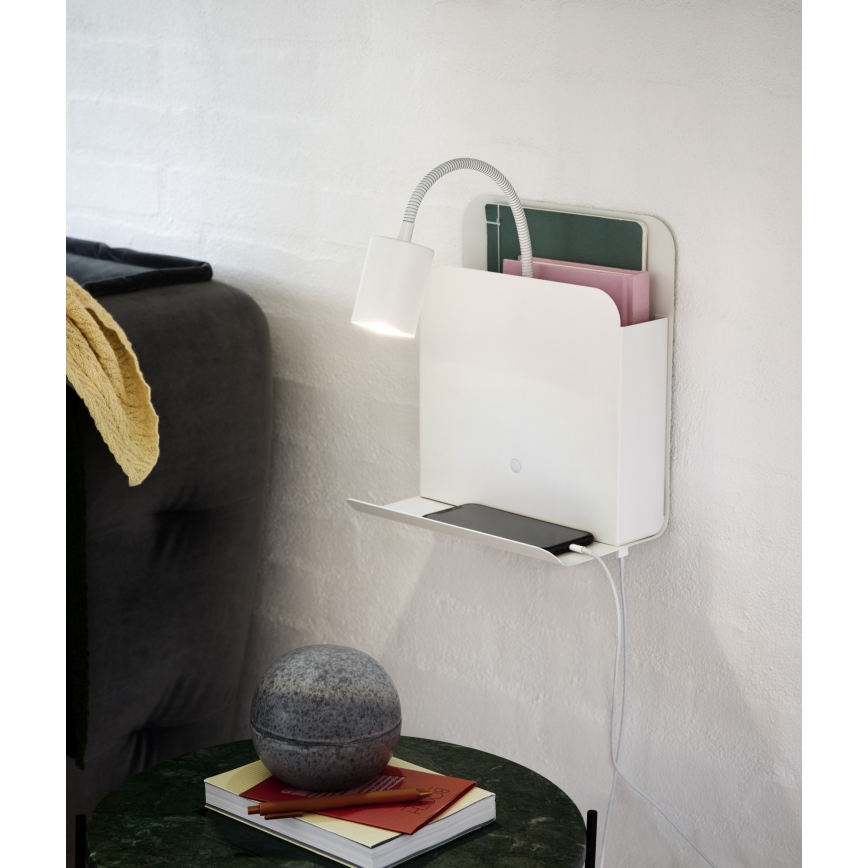 Nordlux - Zidna reflektorska lampa sa policom i USB ROOMI 1xGU10/8W/230V bela