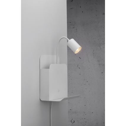Nordlux - Zidna reflektorska lampa sa policom i USB ROOMI 1xGU10/8W/230V bela