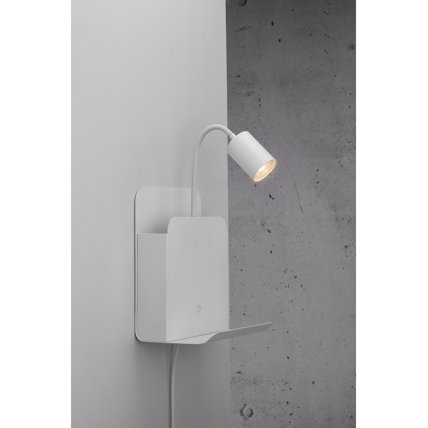 Nordlux - Zidna reflektorska lampa sa policom i USB ROOMI 1xGU10/8W/230V bela