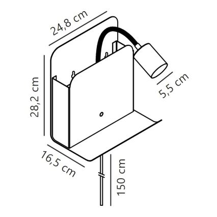 Nordlux - Zidna reflektorska lampa sa policom i USB ROOMI 1xGU10/8W/230V bela
